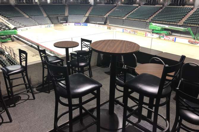 Seating in the Storm Shelter overlooking the ice rink