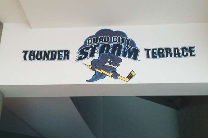 Quad City Storm logo above the Thunder Terrace